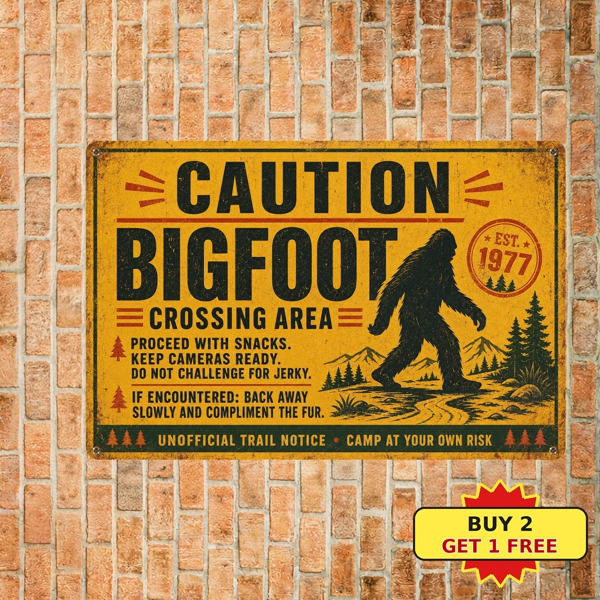 Bigfoot Silhouette Forest Myth Wilderness Warning Metal Sign 8x12