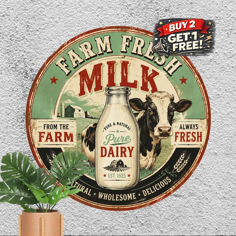 Farm Fresh Daily Milk Country Dairy Kitchen Wall Decor Metal Tin Sign Plaque