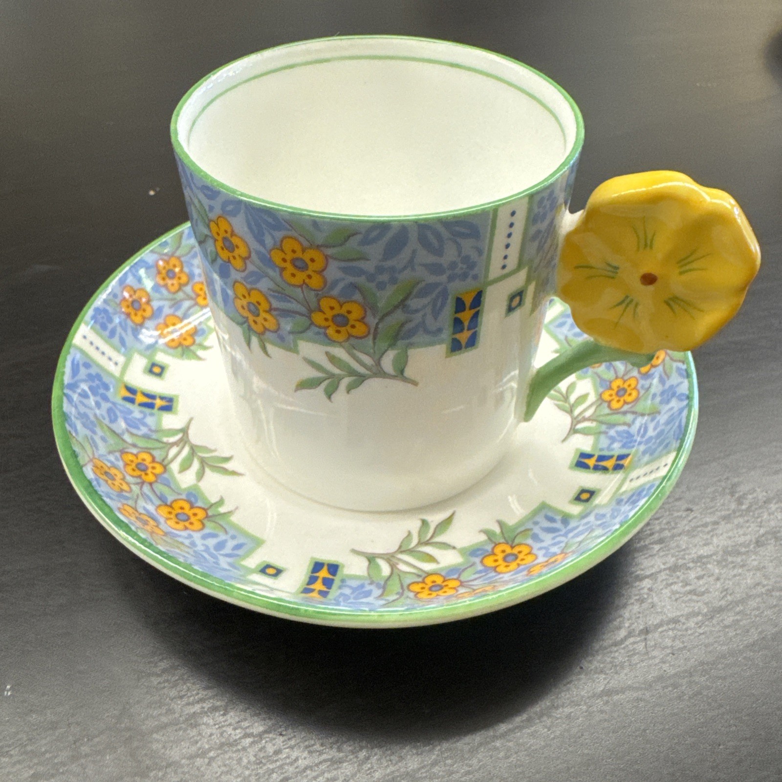 Vintage Rare 1930\'s Aynsley Art Deco Flower Handle Cup & Saucer  #1334 England