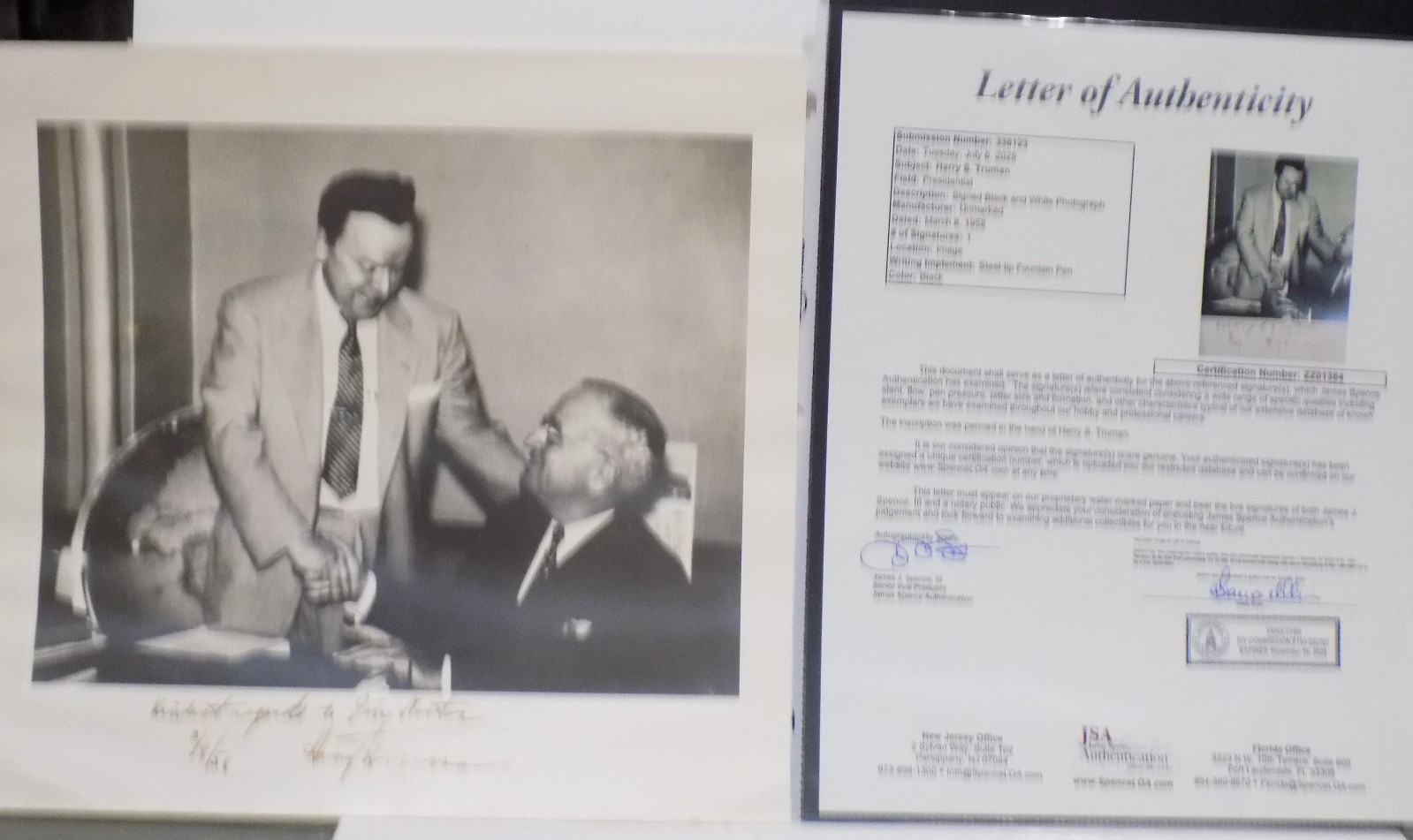 JSA💎HARRY TRUMAN President 1958 Signed JSA💎HARRY TRUMAN President 1958 Signed