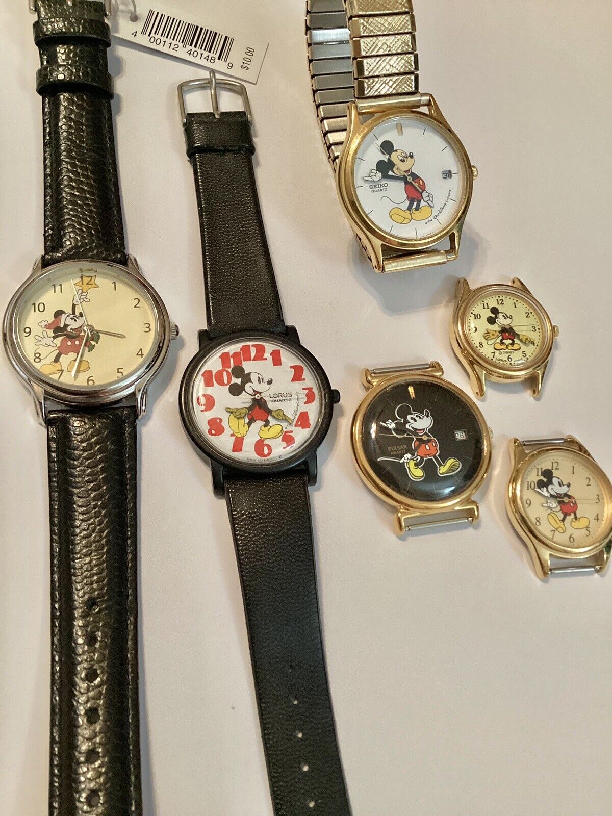 Lot of 6 Mickey Mouse Watches / Watch Faces Seiko Pulsar Lorus Disney AS IS