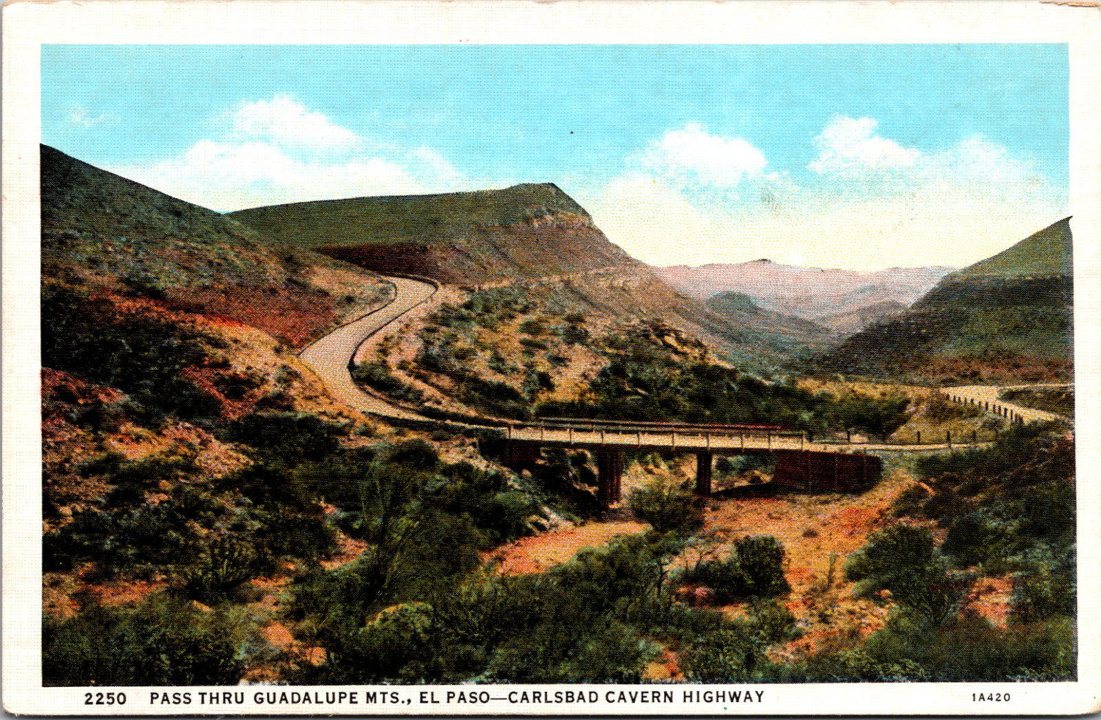 Postcard Pass Thru Guadalupe Mts. El Paso Carlsbad Cavern Highway