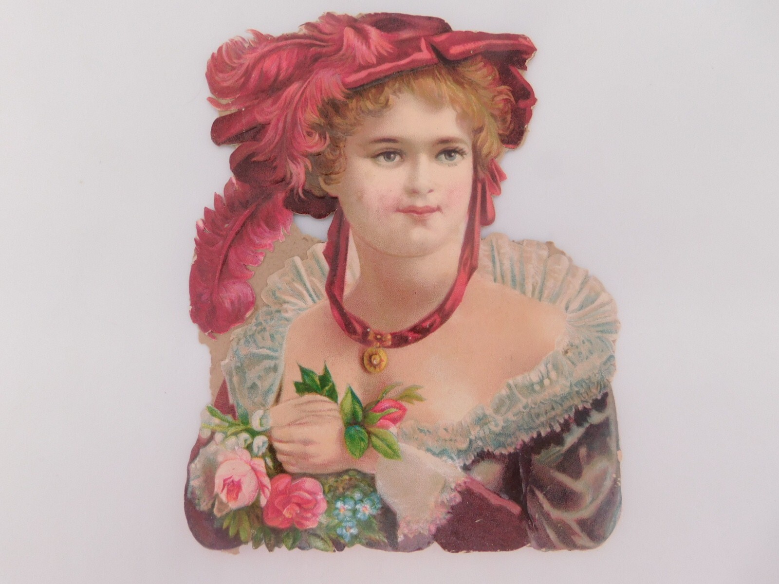 Vintage 1880\'s Die Cut Victorian Scrap Pretty Lady with Hat V495