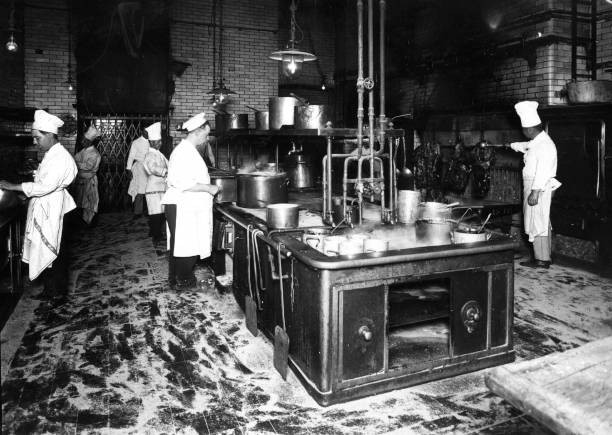 Chefs at work in the Savoy Hotel kitchen 1920s Historic Old Photo