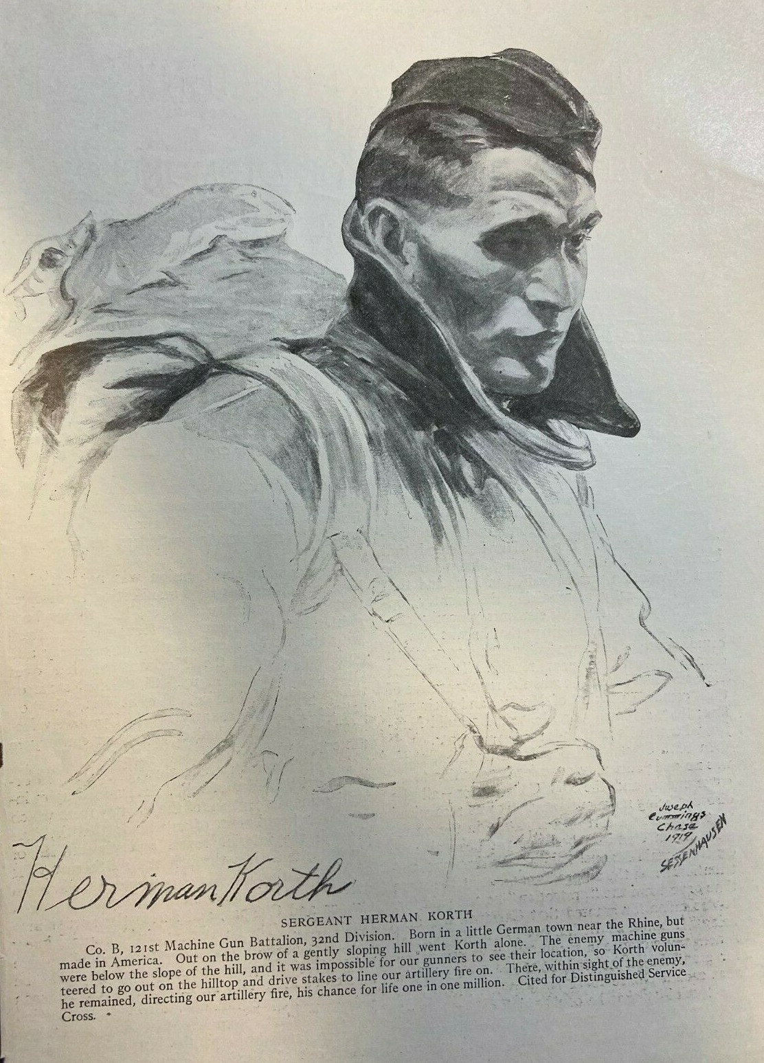 1919 Vintage Magazine Illustration Sergeant Herman Korth 