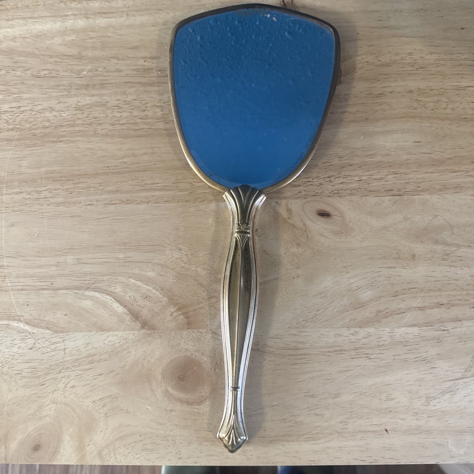 Vintage Handheld Vanity Mirror Silver Tone Floral Basket Engraved 13.25”