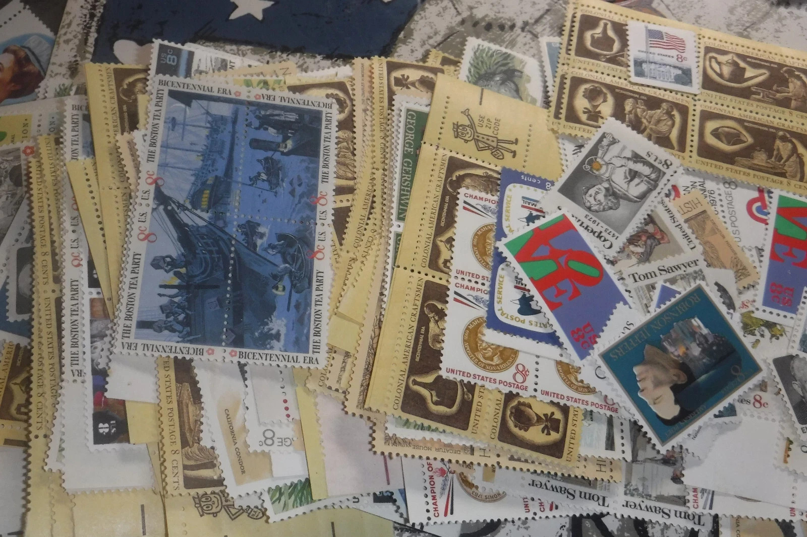 Lot of Vintage 1970s Eight Cent U.S. Postage Stamps, Unused lot of 50 8¢ Stamps