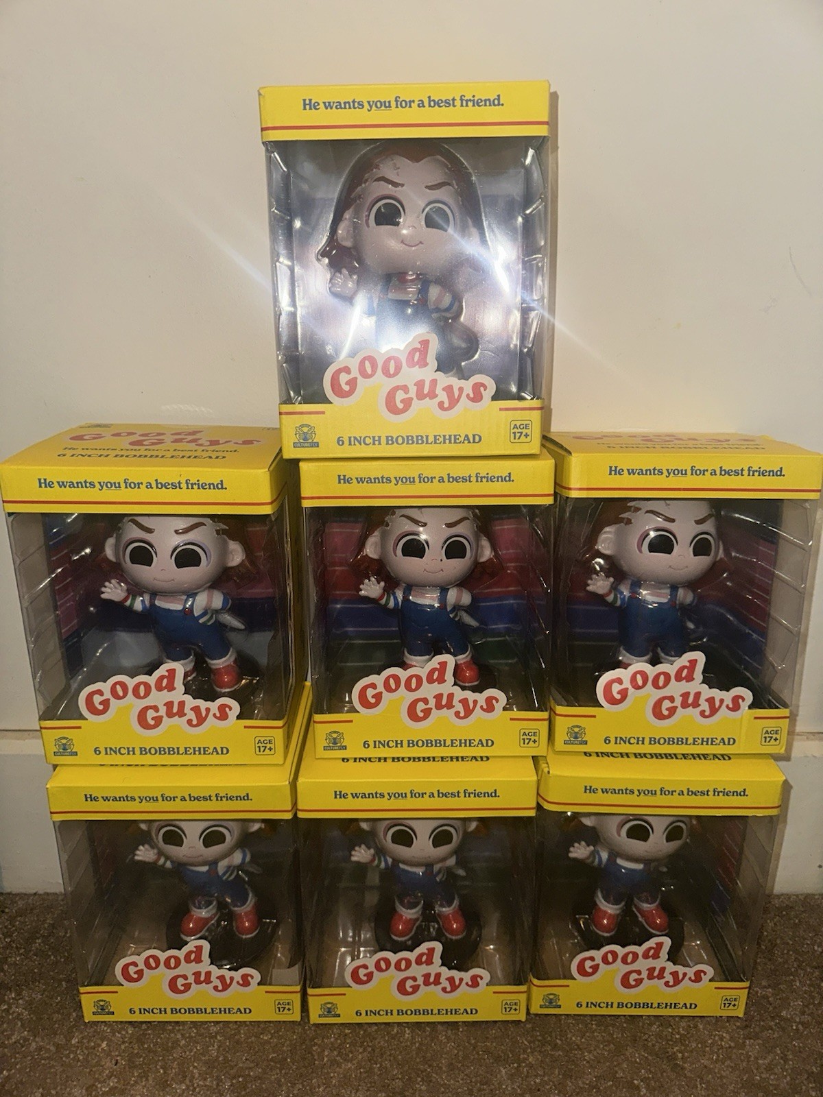 CHUCKY Good Guys 6” Bobblehead Figure Childs Play Culturefly - LOT OF 6 NEW CHUCKY Good Guys 6” Bobblehead Figure Childs Play Culturefly - LOT OF 6 NEW
