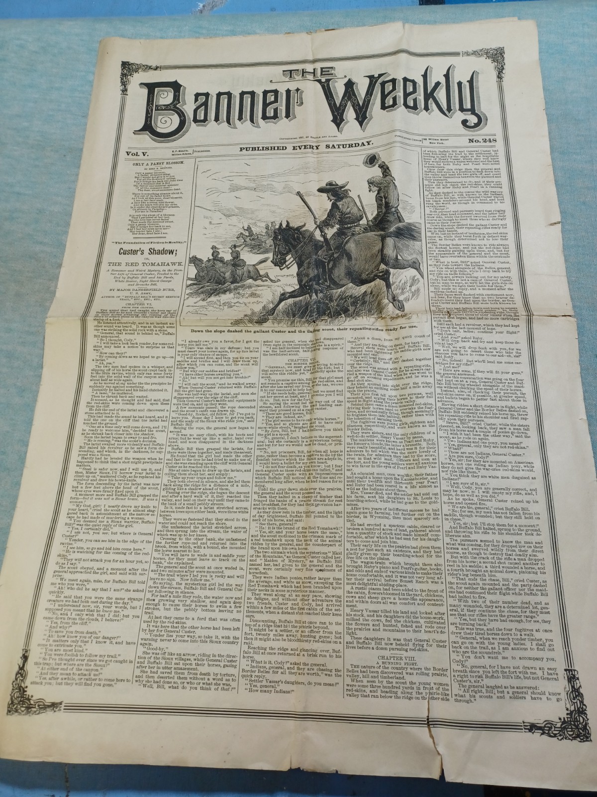 1887 General Custer  Front Page, Banner Weekly, Beadle Western Dime Novel Issue