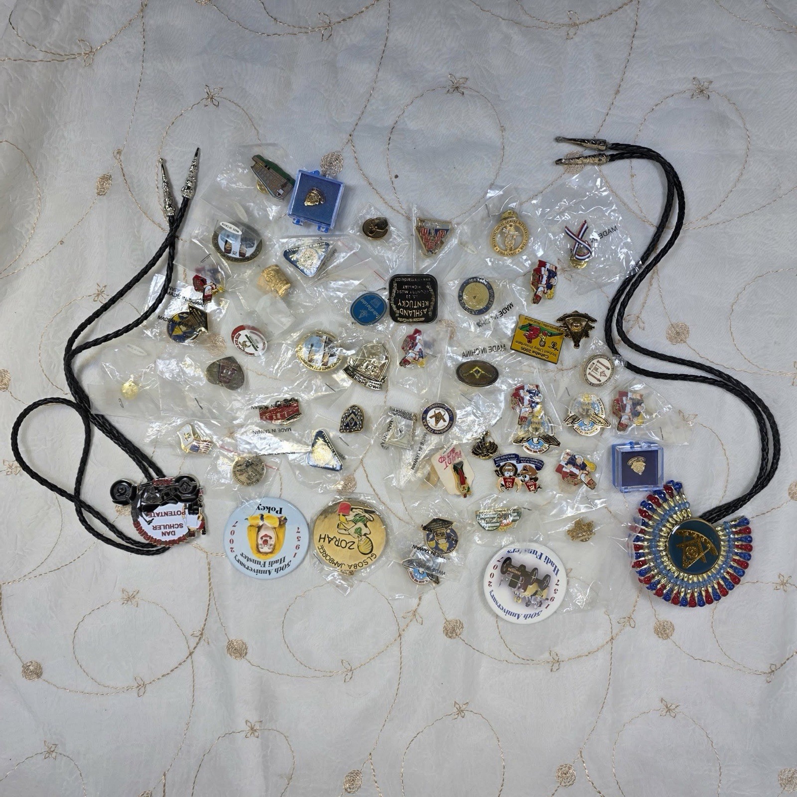 Vtg 48 Total Items Shriners Masonic Pins Lot Hadi Zorah Grand Lodge KY Cahaba