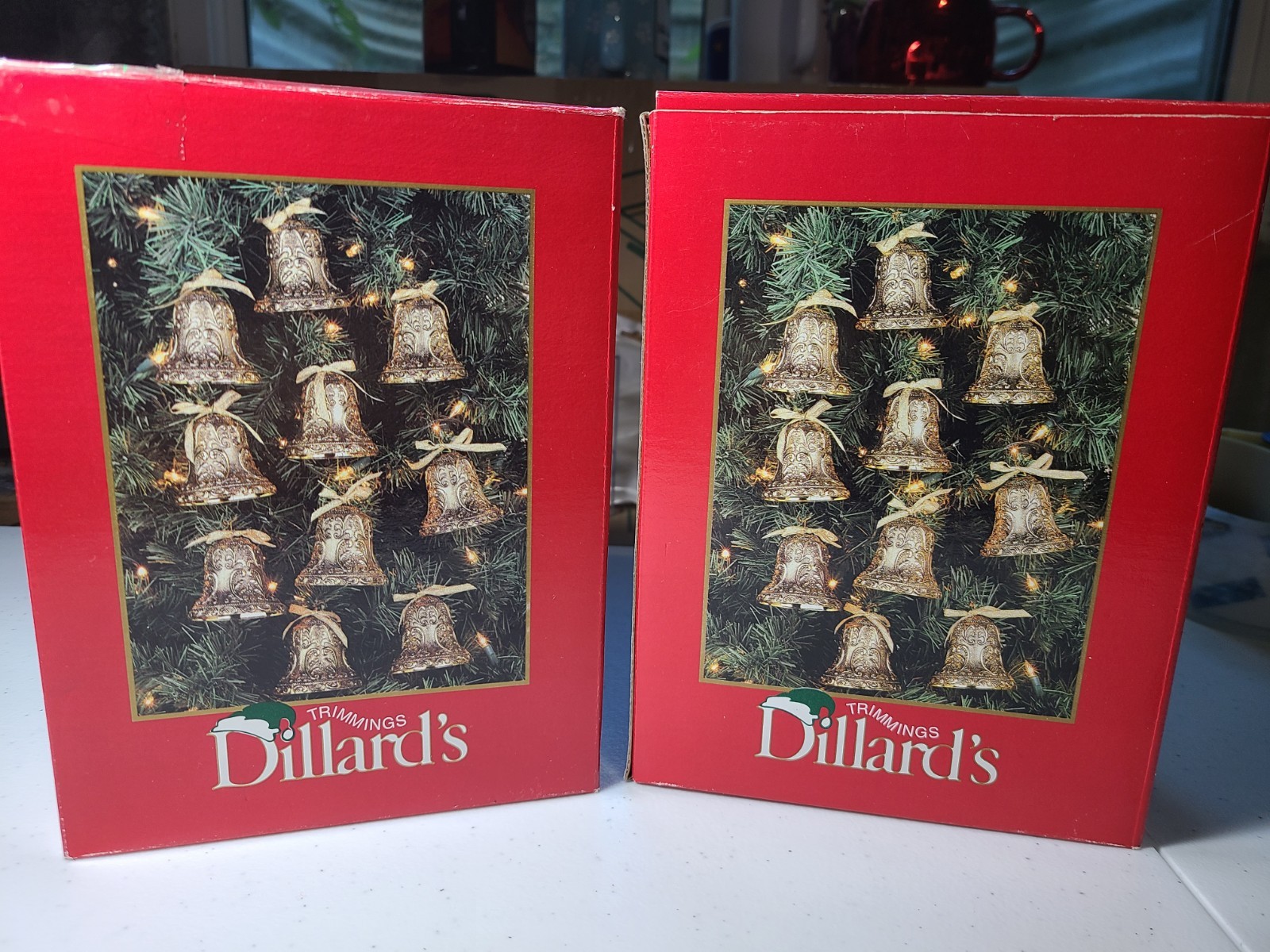 LOT OF 2--Vtg Christmas Bells Antiqued Gold Ornaments Set of 10 Org Box Dillards LOT OF 2--Vtg Christmas Bells Antiqued Gold Ornaments Set of 10 Org Box Dillards