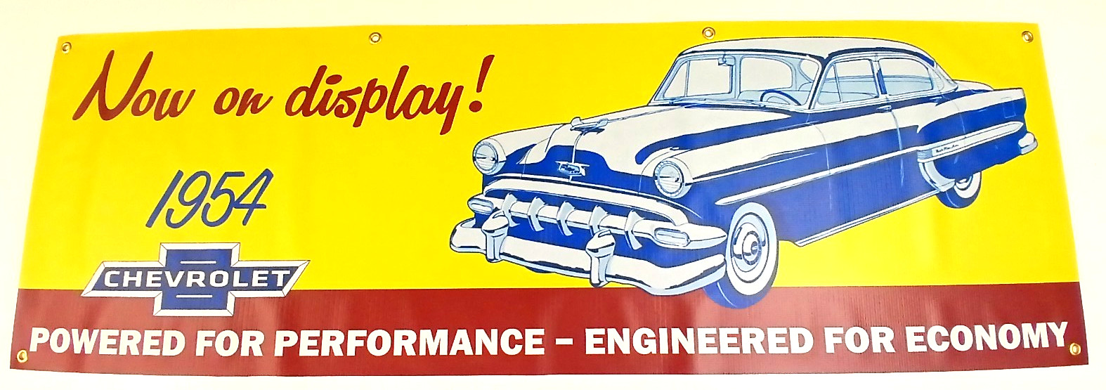 Large '54 Chevrolet Vintage Style Dealer Banner Chevy Bel Air On Display 1954