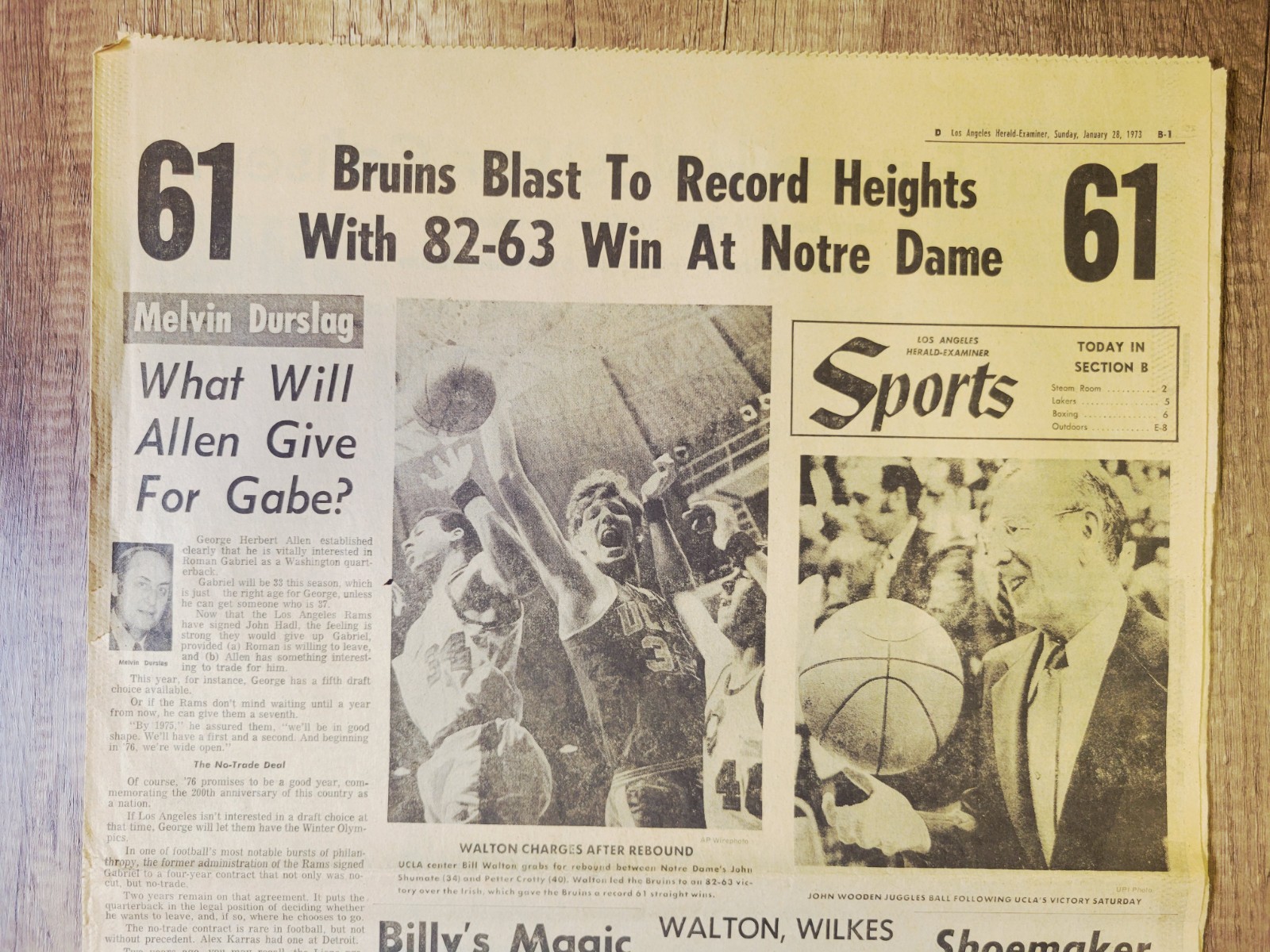 1973 Jan 28: LA Herald Bill Walton UCLA Win 61 Straight Games College Basketball