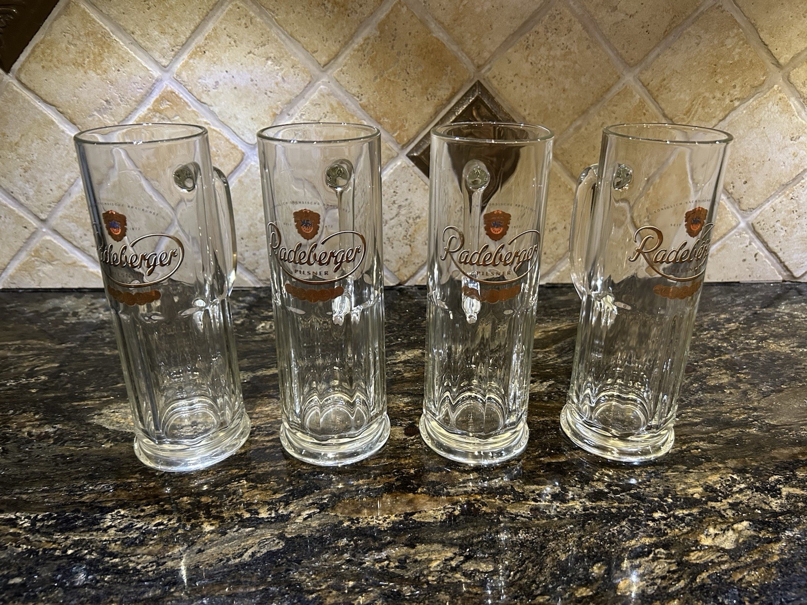 4 Excellent Vintage Radeberger Pilsner German Beer Glasses Mugs Tankards 0.4L 4 Excellent Vintage Radeberger Pilsner German Beer Glasses Mugs Tankards 0.4L