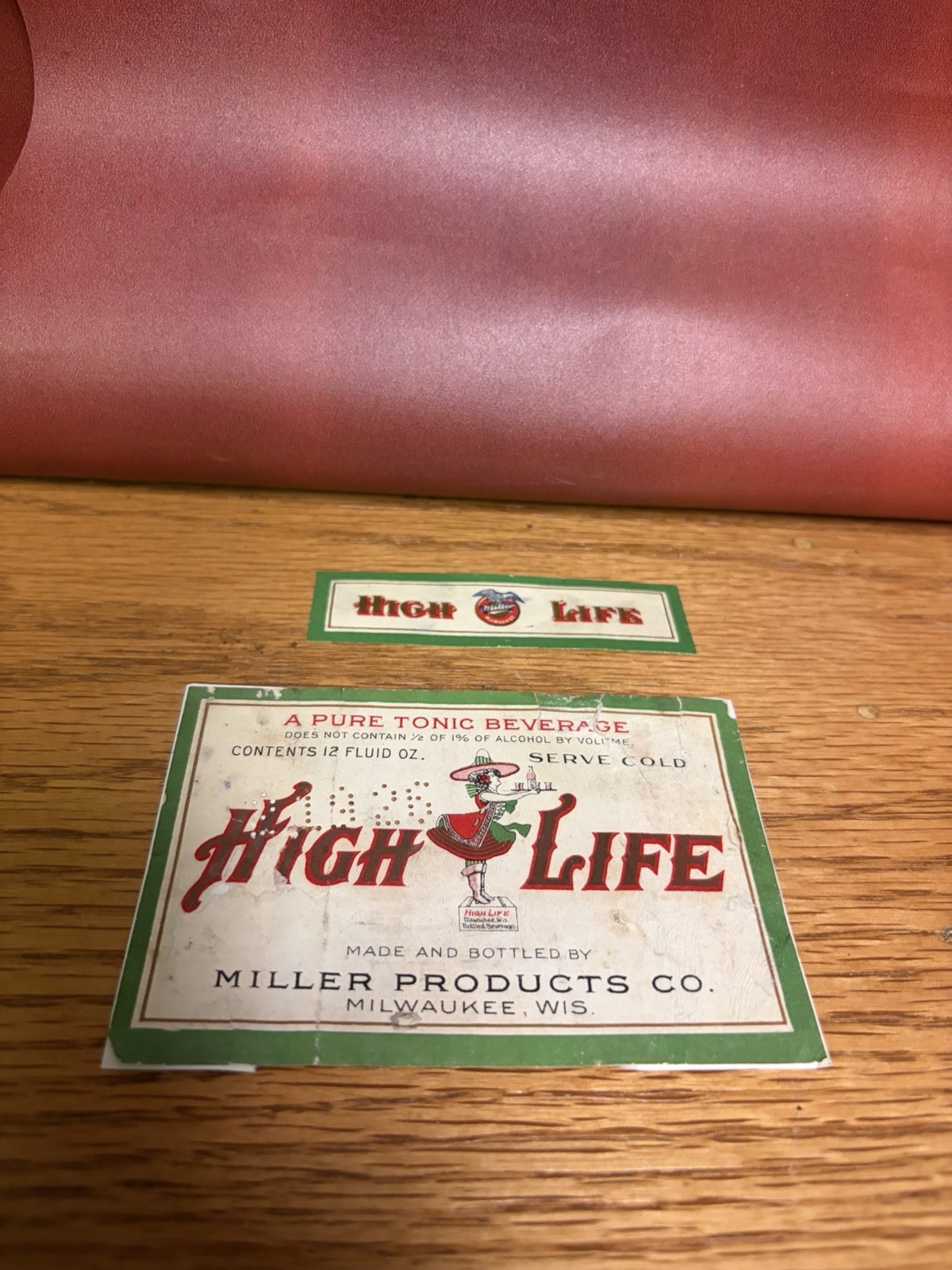 Miller High Life Beer Label Pure Tonic Beverage Prohibition 1926 Miller Milw