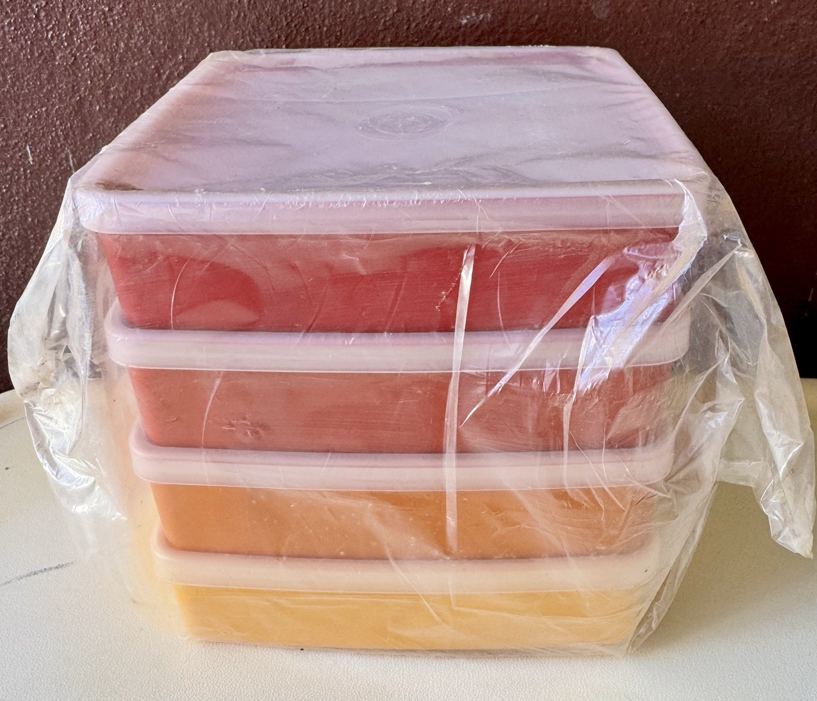 NOS Vintage Tupperware 670 Square-A-Way Sandwich Keeper Set 4 Sealed Harvest