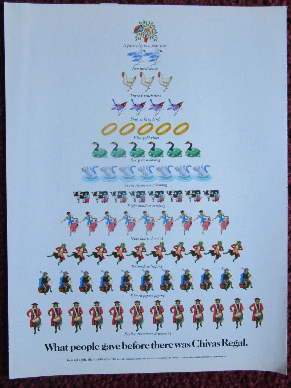 1983 CHIVAS REGAL Scotch Whisky Print Ad ~ The 12 Days of Christmas, Song Art