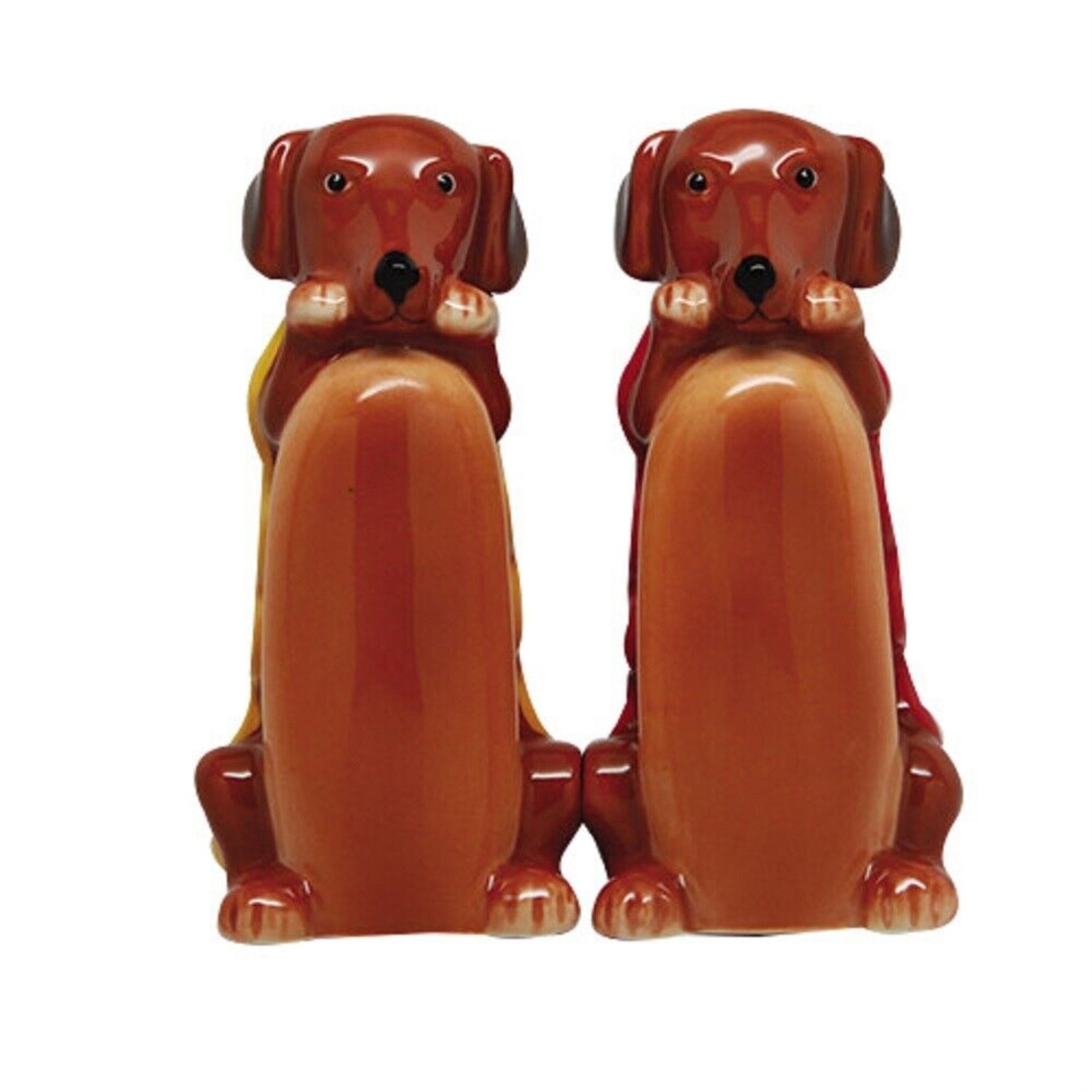 Hot Dogs Dachshund Ceramic Salt and Pepper Shaker Set 3.5 Inch