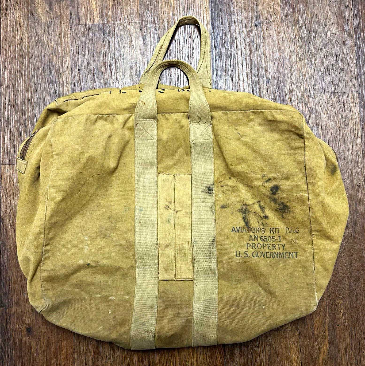 Vintage WW2 U.S. Government Aviator's Kit Bag AN 6505 Double Zip Duffel- Named