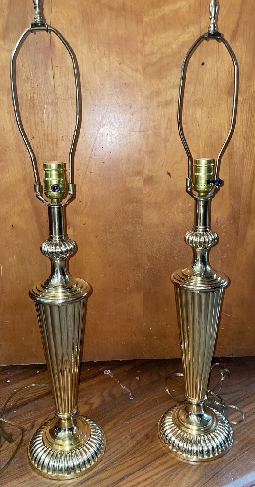 Vintage Shiny  Heavy Brass Table Lamps, Classic Coil Holder LOOK BRAND NEW
