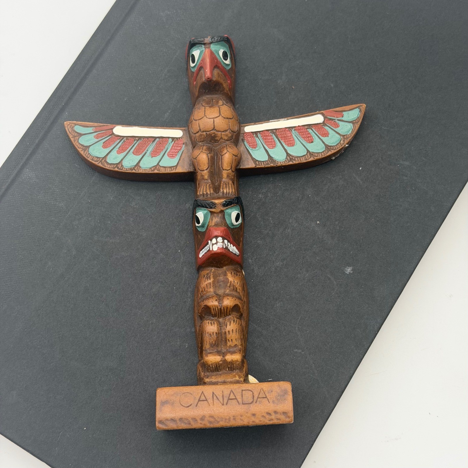 Vintage Pearlite Canada Handcrafted Thunderbird Bear Totem Pole Figurine