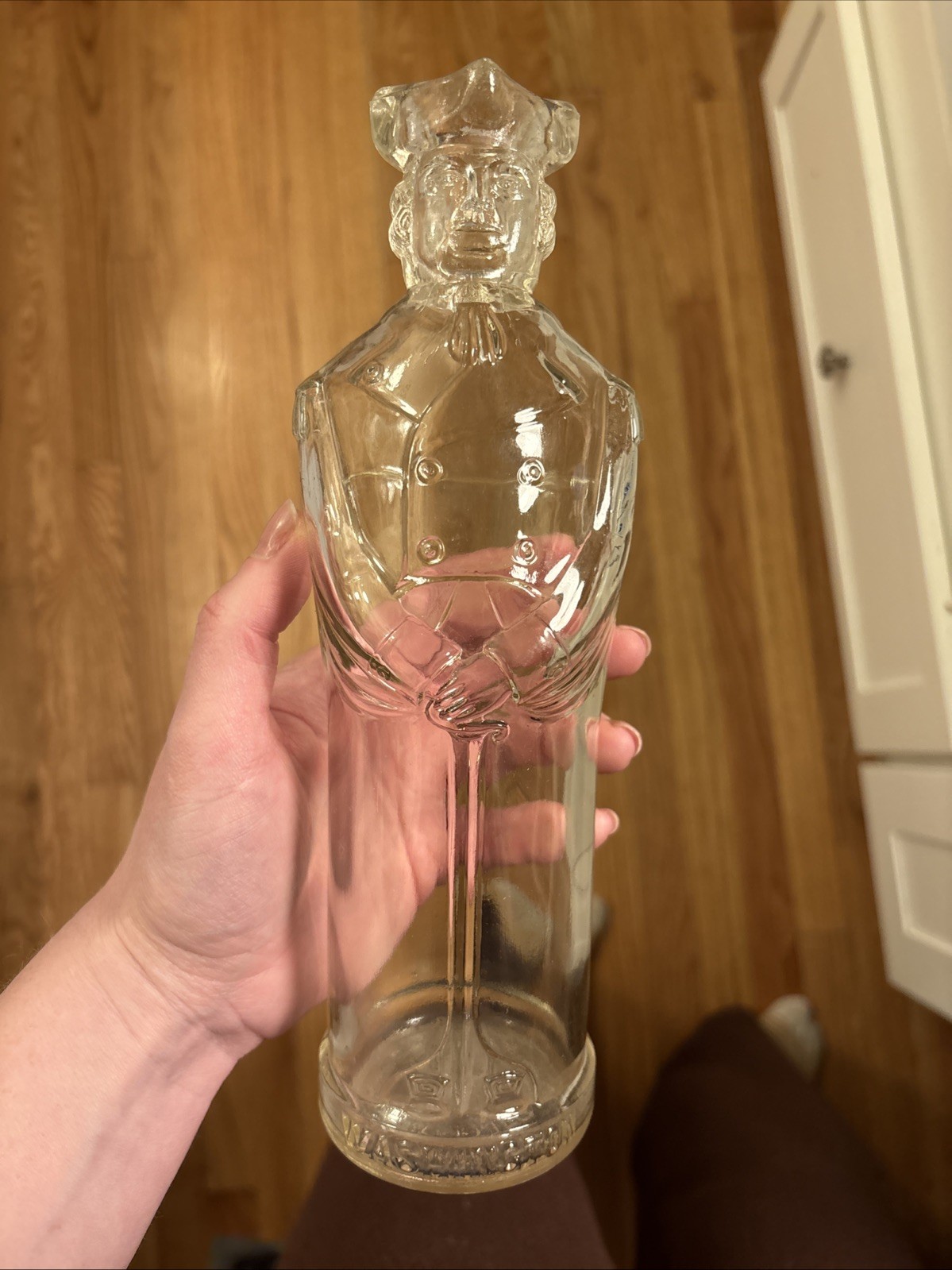 Vintage George Washington Figural Glass Bottle 9.5” Clear Patriotic Decanter
