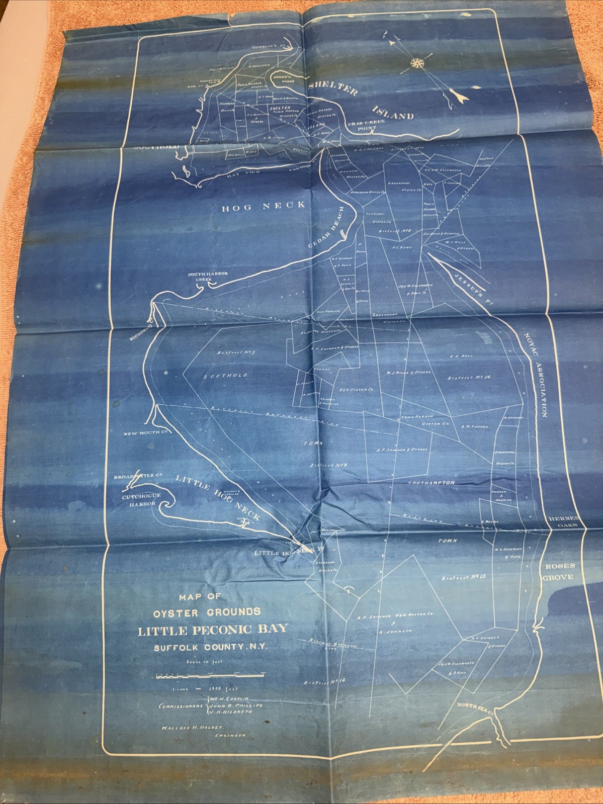 1920s Little Peconic Bay Oyster Grounds Map Suffolk County Long Island New York