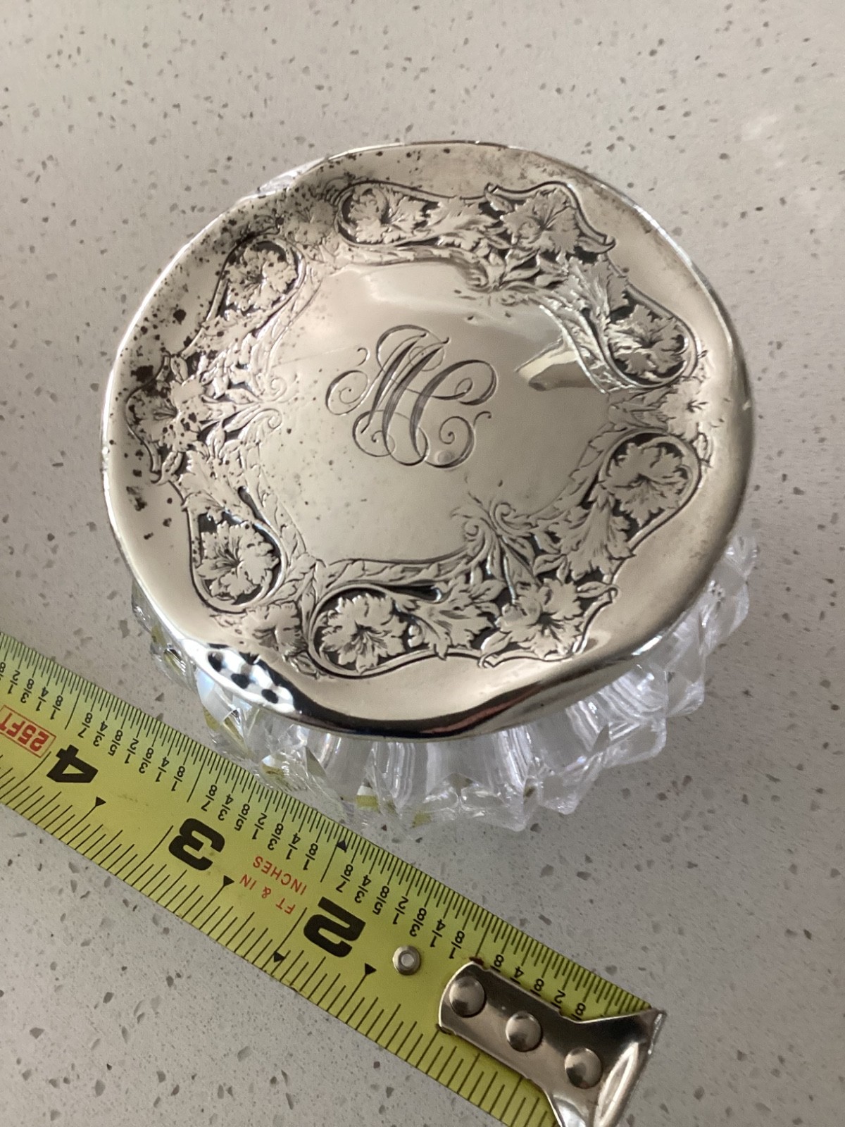 Antique Cut Crystal Dresser Jar with Sterling Silver Lid- Monogrammed
