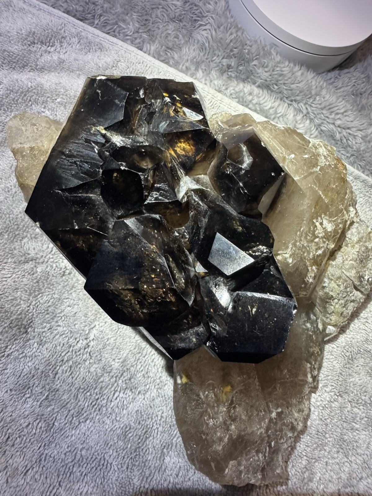Massive Smoky Elestial Quartz Cluster w/ Enhydros – 11 lb+ Natural Specimen