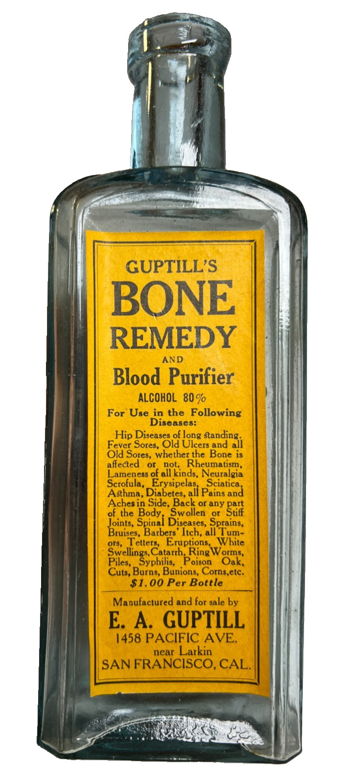 Antique Guptill’s Bone Remedy San Francisco California CA Bottle Original Labels