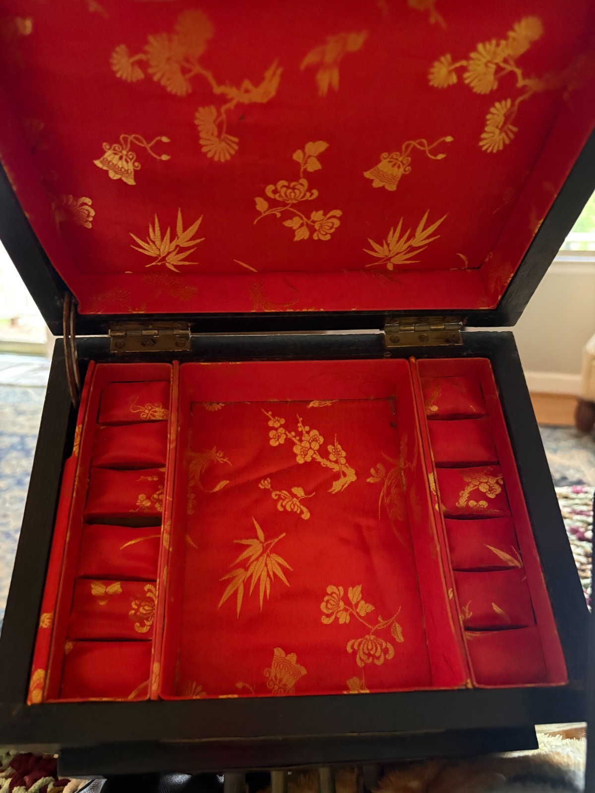 Vintage George Zee & Co Chinese Wood Brass Jewelry Box Chest Hong Kong 12867