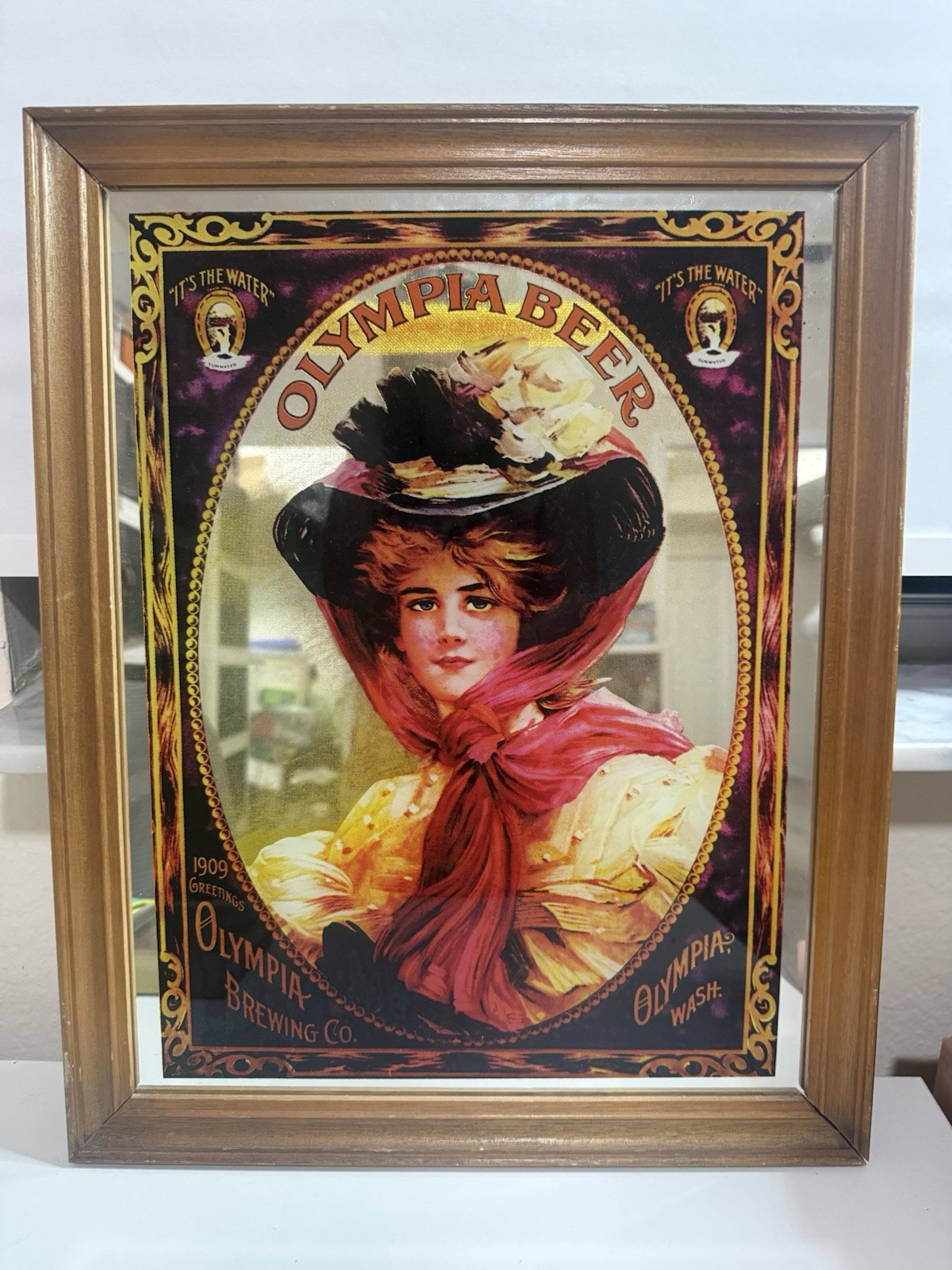 Vintage Olympia Beer It’s The Water Advertising Mirror Hand Made England