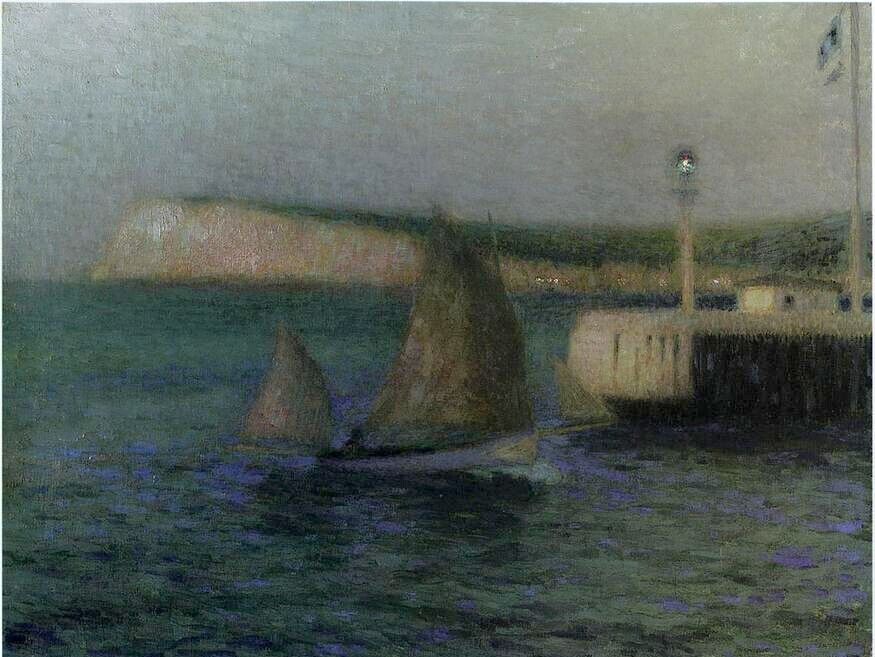 Dream-art Oil painting Henri-Le-Sidaner-The-Treport-Jetty impression harbor art