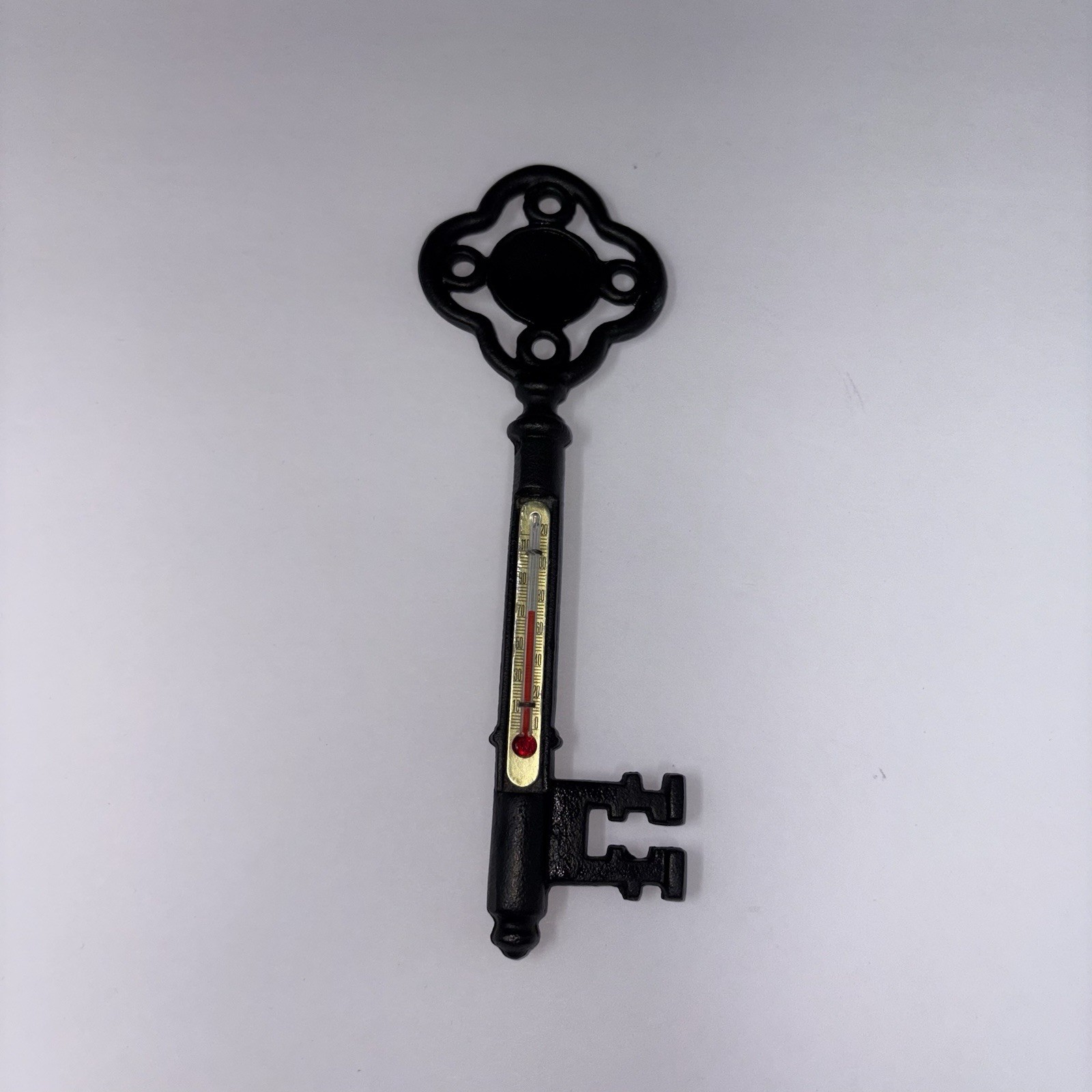 Vintage Cast Iron Skeleton Key Wall Thermometer Black 8.5” Decorative