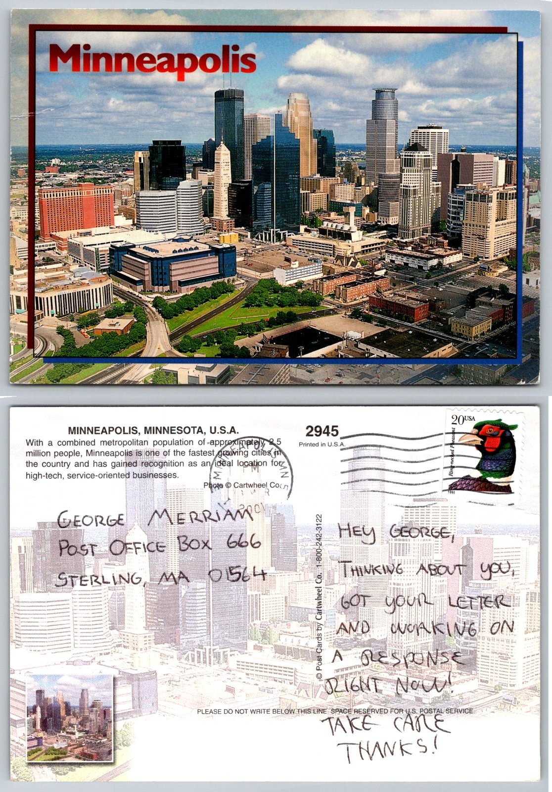 Continental Minneapolis Minnesota City Skyline Postcard PB288-S