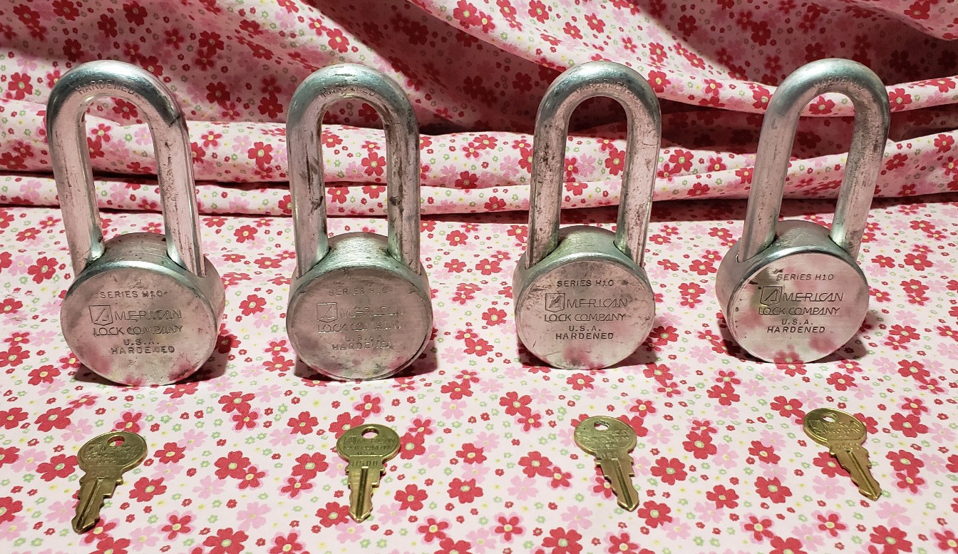 4 Vintage American Lock Series H10 Round Padlocks W/ Keys KA Hardened USA Made