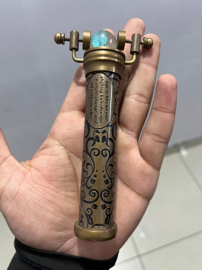 Vintage Brass Kaleidoscope with Glass Marble, 5.5 Inch Antique Style Optical Toy