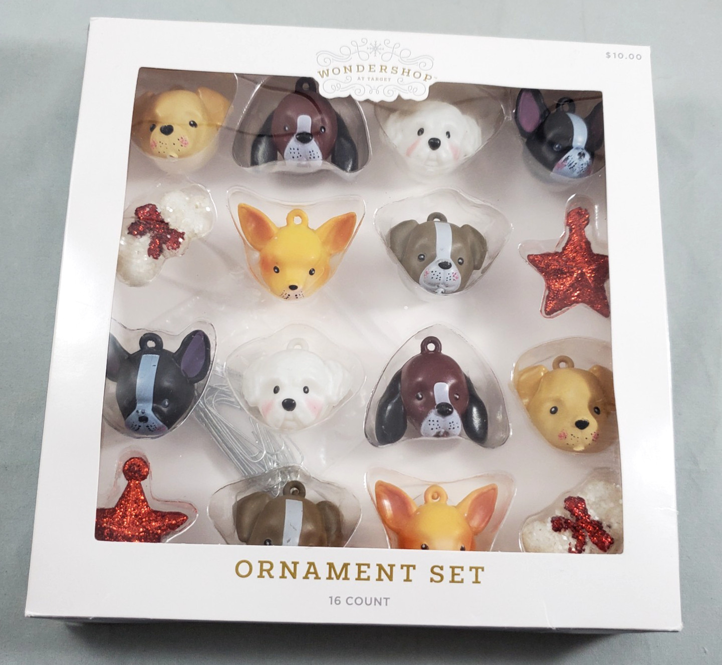 Wondershop Target Mini Dog Puppy Heads Ornaments Set of 16 Glitter Star Bone