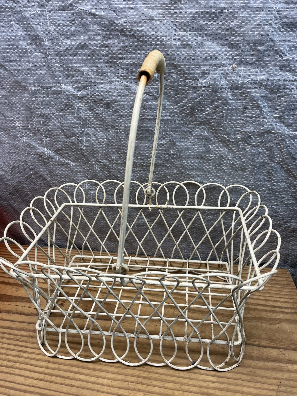 Vintage Rustic Farmhouse All Metal Carrying Basket