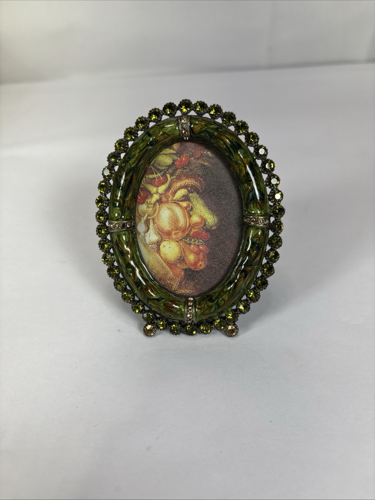 Vintage RARE Jay Strongwater Small Oval Frame Enamel Green Swarovski Crystals