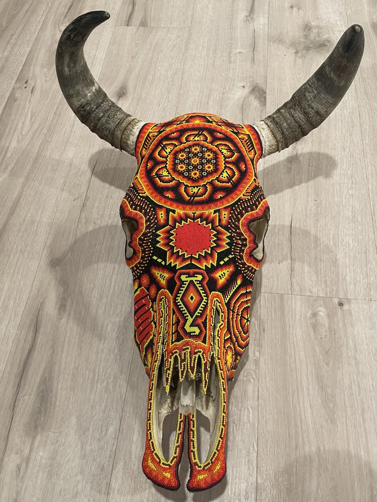 Huichol Bull Sculpture Statue Of mexican Folk art