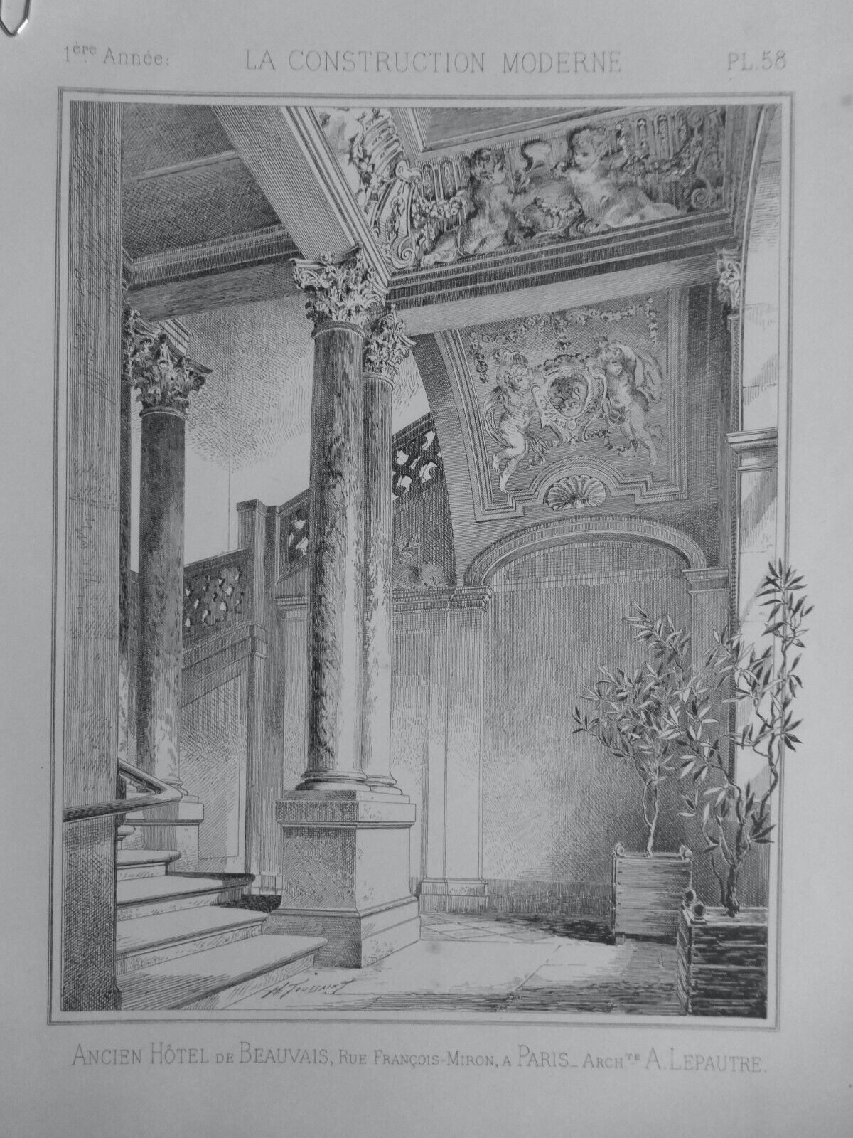 1886 OLD ARCHITECTURE HOTEL BEAUVAIS PARIS ARCHITECTE A. LEPAUTRE