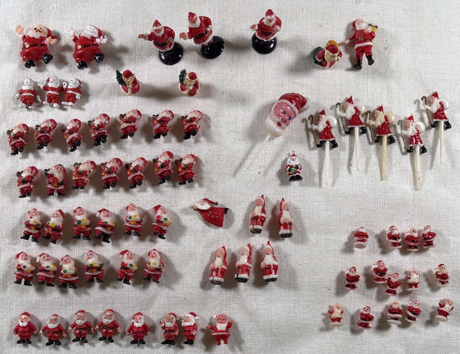VTG Mini Plastic Santa Claus Lot 73pc Christmas Figurines Hong Kong Japan
