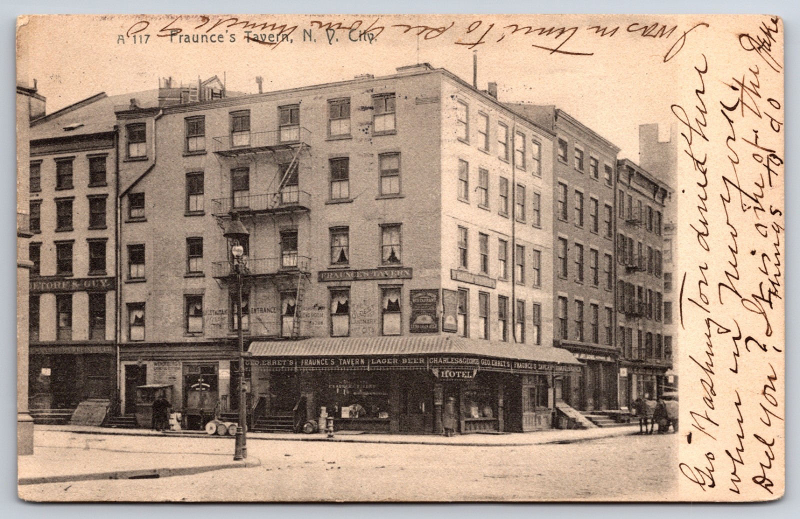 Fraunce\'s Tavern Hotel Lager Beer New York City New York NY c1905 Postcard