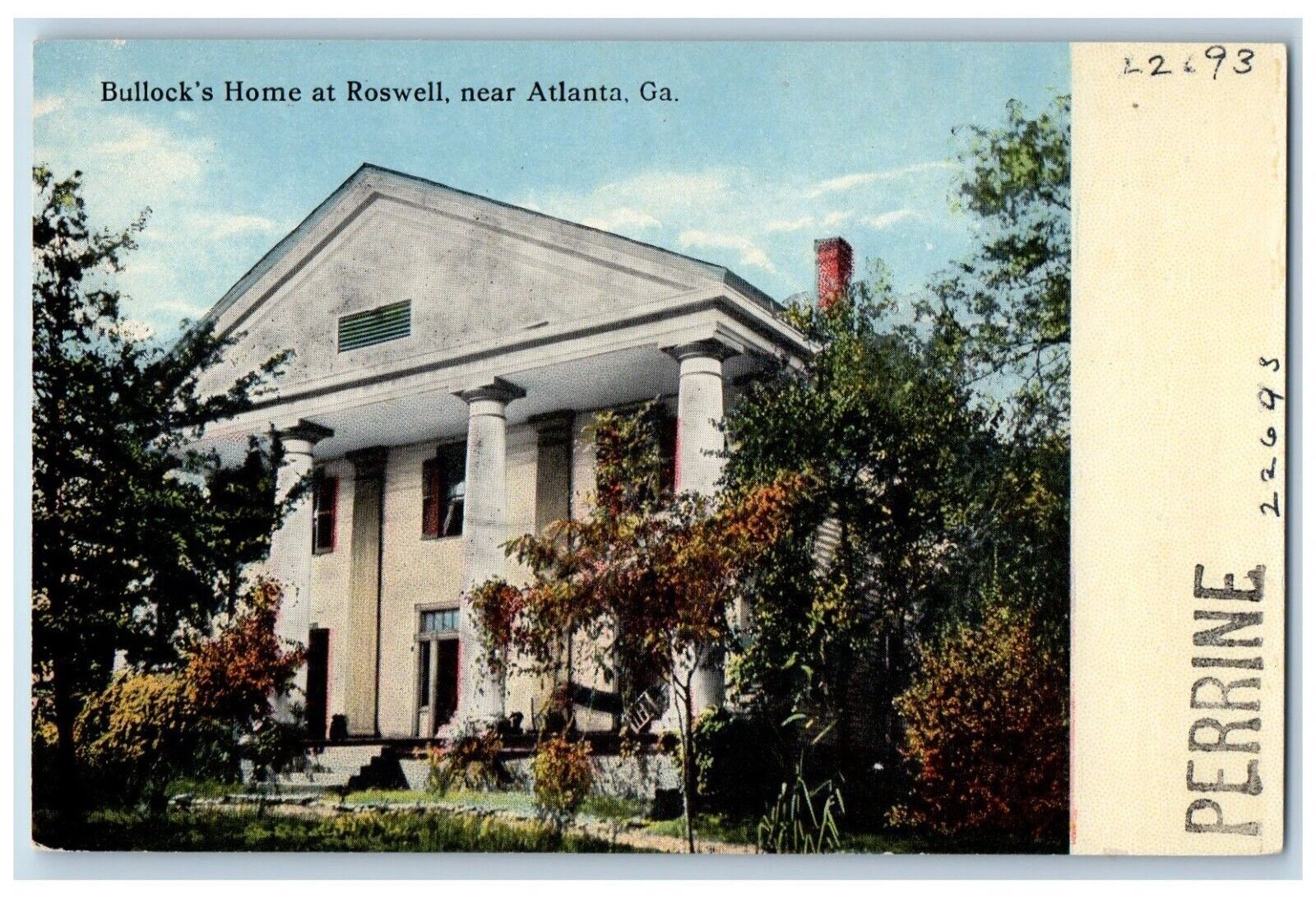 Atlanta Georgia GA Postcard Bullocks Home Roswell Exterior c1910 Vintage Antique