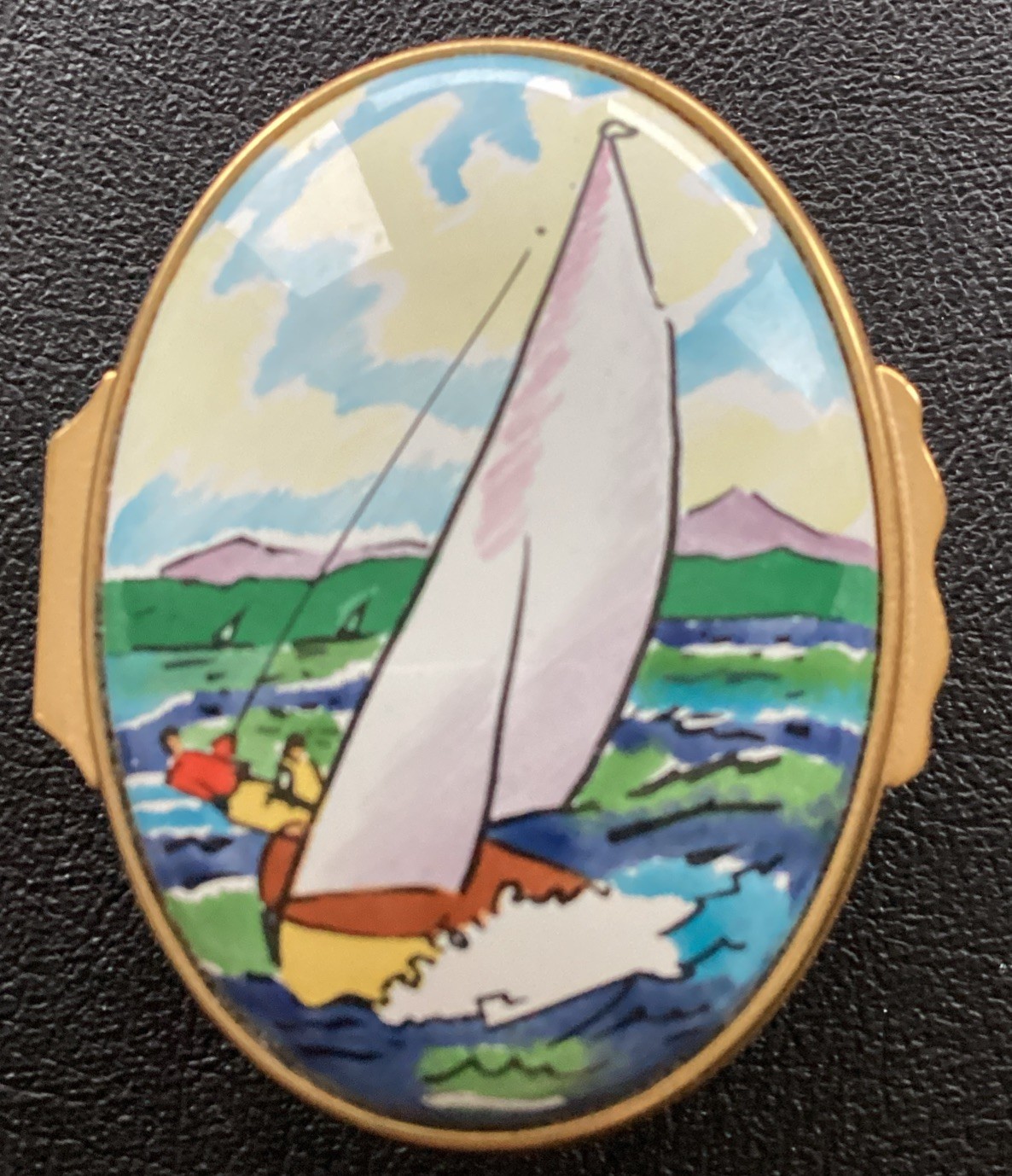 Vintage Halcyon Days Enamels Box Designed by Tiffany & Co Sailboat Dolphin