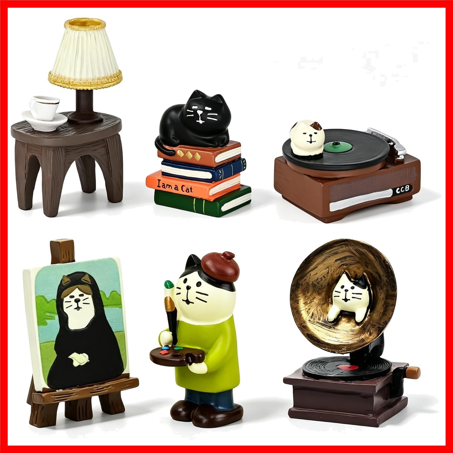 Set of 6 Resin Cat Figurines - Vintage Inspired Desk Decor for All Occasions