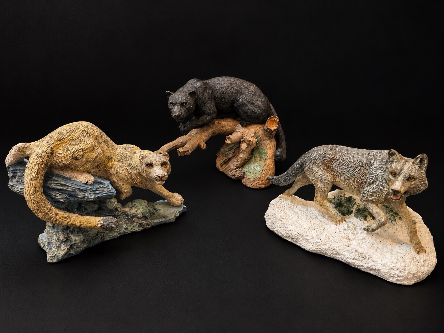 Franklin Mint Wildlife Preservation Trust Wolf Jaguar Snow Leopard Figurines