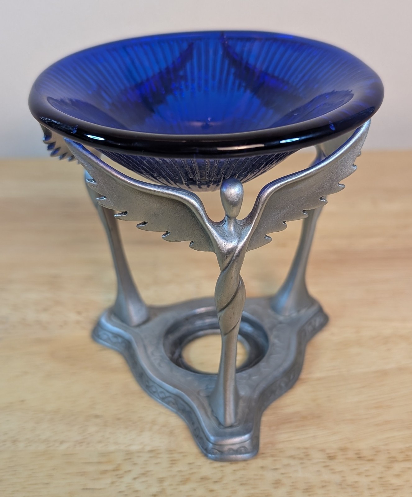 Steven Lavaggi Winged Angel of Reconciliation Cobalt Blue Glass Bowl Tea Light