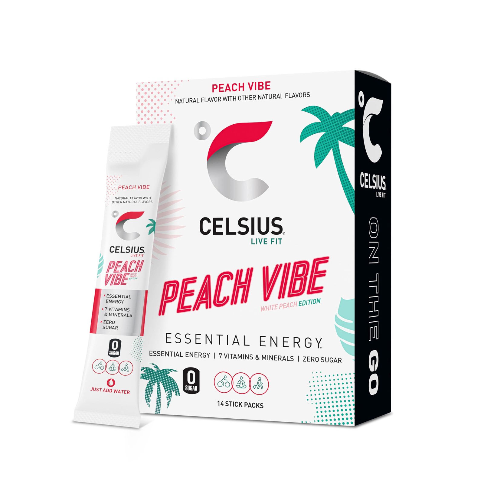 CELSIUS On The Go PEACH VIBE, Sugar Free Energy Drink 0.19 Ounce (Pack of 14)